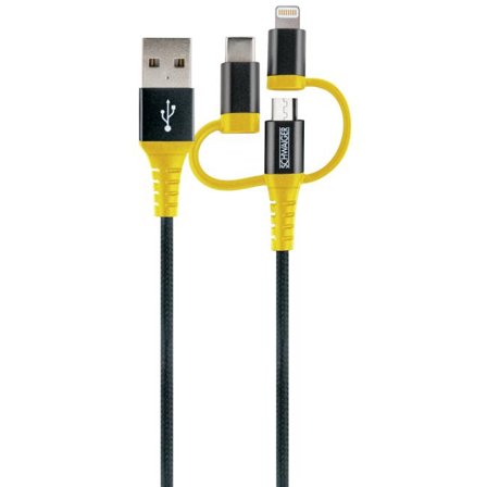 SCHWAIGER Ladekabel USB 2.0 A > 3-in-1 1,2m schwarz/gelb