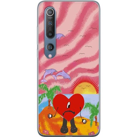 Kompatibelt Mobildeksel til Xiaomi Mi 10 5G Bad Bunny i en fargerik quiltet jakke med hjertemønster og solbriller i moderne gatestil