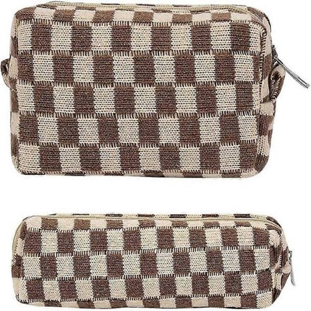 2 stk. ternede kosmetiktasker penalhus bærbar rejse toilettaske ternede penalhuse makeupbørster opbevaringspose papirorganisator