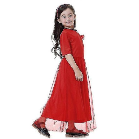 Piger Muslimsk Blonde Lang Maxi Kjole Børn Abaya Islamisk Kaftan Kortærmede Kjoler