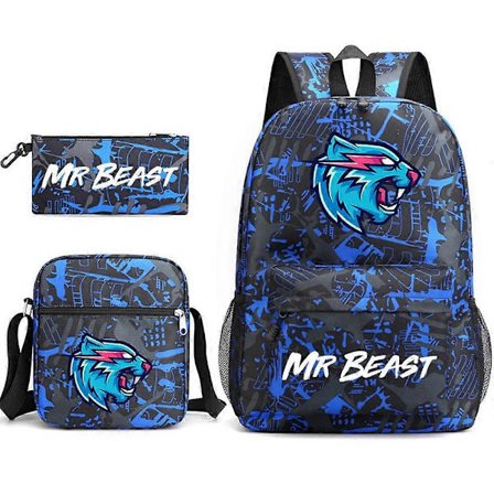 Mr Beast Lightning Cat Ryggsekk Tredelt Digitaltrykk Ryggsekk Student Skoleveske Skulderveske