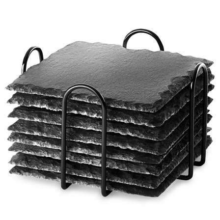 8 sous-verres carrés en pierre & support de rangement pour hommes - Cadeaux pour les gourmets