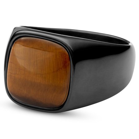 Ciemny pierścień z tygrysim okiem Len Gravel dla mężczyzn - Pierścionki z kamieniami