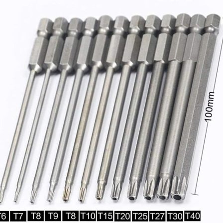 Sæt med 11 lange Torx-bits til skruetrækkere og elværktøj KLB