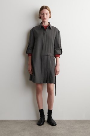 COS Damen Mini-Hemdkleid Aus Wolle Mit Falten - Grau