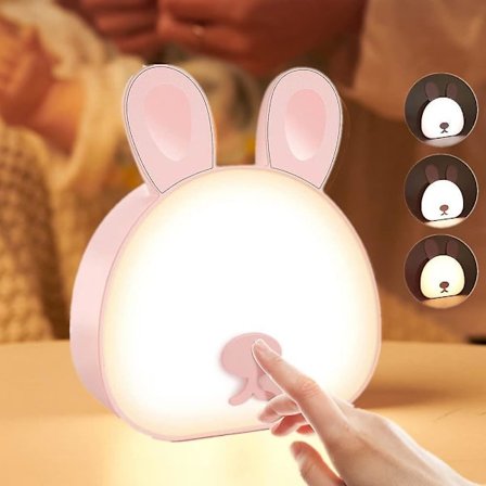 Touch Led Night Light Dimmable Cartoon Rabbit Bedside Light Touch Console Light With 3 Color Changin
