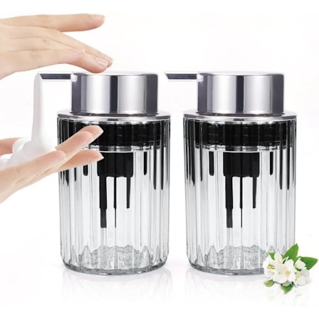 2-pak skummende sæbepumpe - Transparent akryl skumsæbepumpe til badeværelse, moderne genopfyldelig