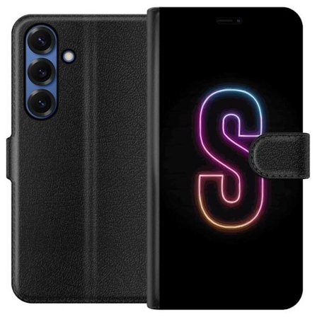 Kompatibel Tegnebogsetui til Samsung Samsung Galaxy S25+ Neonbogstav S i lyserød og blå toner mod en mørk baggrund, stilfuld bogstavkunst med retro