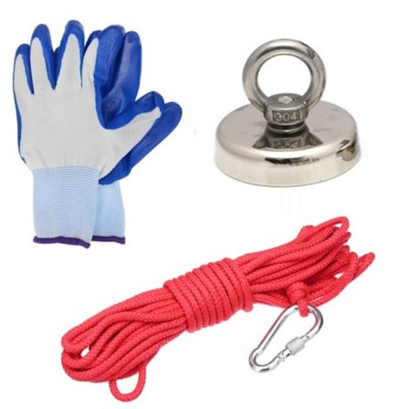 metalldetektor neodymmagnet, skyddshandskar och rep 10 m / 70 kg {HH}