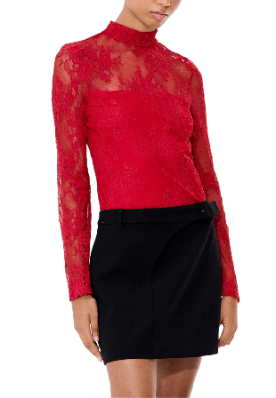 French Connection Bridget Lace Ls Top Långärmade toppar Dam Röd M