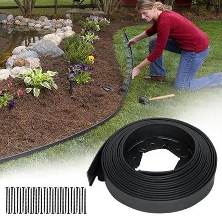 Plast gräsmatta kant - UISEBRT - 10m - Svart - Flexibel - 30 stakar
