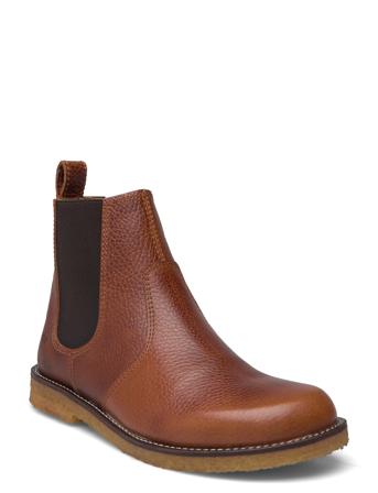 Booties - Flat - With Elastic Shoes Boots Ankle Boots Ankle Boots Flat Heel Brown ANGULUS