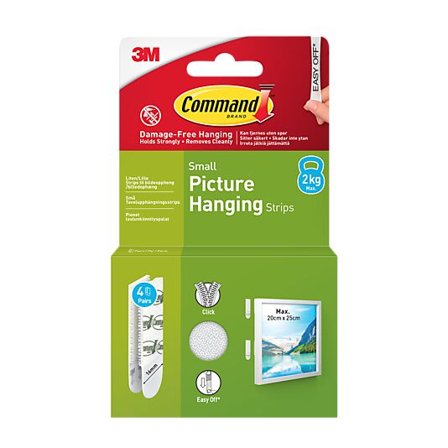 COMMAND Strips for oppheng av bilder hvit liten 4 par/8 strips