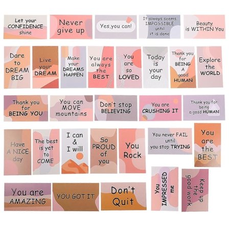 30 stk. Små oppmuntringskort Fargerike motiverende kort Engelske ordkort Inspirerende sitatkort