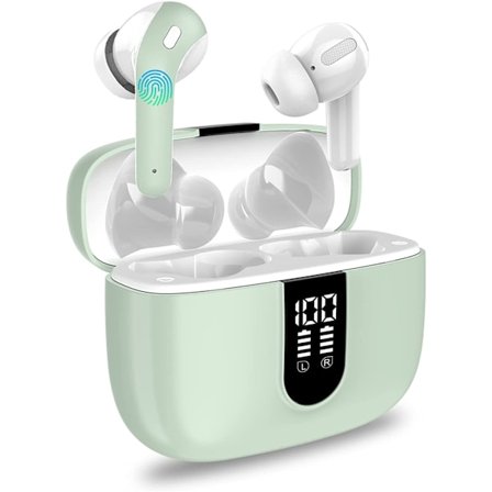 Trådlösa hörlurar, mörkgrå trådlösa öronsnäckor Bluetooth-hörlurar med mikrofon, 40 timmars speltid Touch Control Ipx7 Vattentäta löparhörlurar