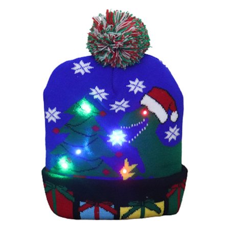 LED Julehat Lysende Julehat Dinosaur Grim Hat Unisex Strikket Hue