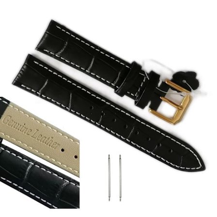 Äkta Läder Vattentätt Klockarmband i 24mm m 2 sprintar . Svart