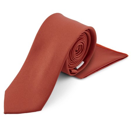 Corbata y pañuelo de bolsillo terracota para hombres - Sets de pañuelos de bolsillo