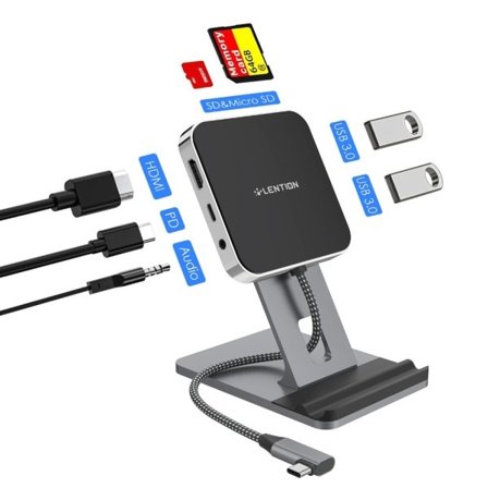 USB C Hub Dockning Station Ställ Adapter med4K HDMI 100W PD SD/TF Kort Läsare USB3.0 3.5mm Hörlursuttag