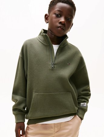 Tommy Hilfiger Texture Half Zip Sweatshirt - Khaki green - 176