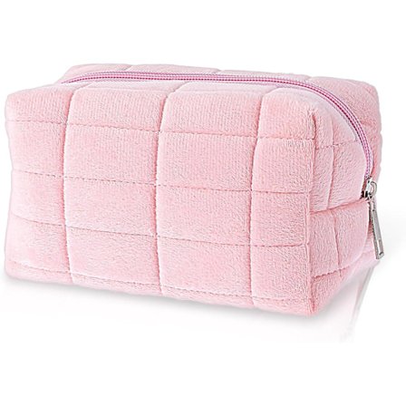 Kosmetisk väska, söt rutig sminkväska för resor, enkel bärbar necessär med stor kapacitet, sminkväska för damer (rosa)