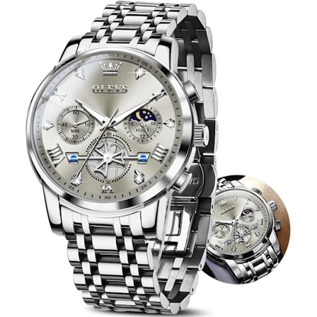 Herre Chronograph Rustfrit Stål Stort Ur Vandtæt Ur (Sølvgrå)