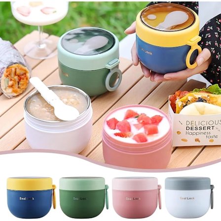 1 stk isolert matboks, takeaway frokostblanding kopp, yoghurtkopp, rustfritt stål isolert matbeholder med skje (600ml) (hvit)