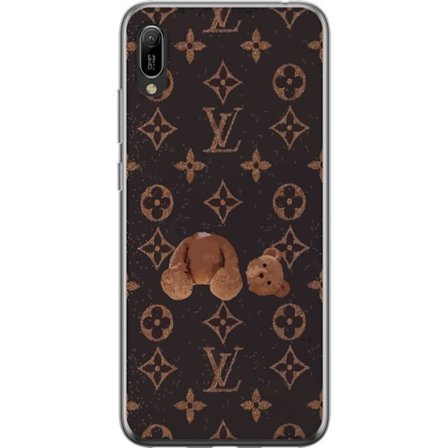 Kompatibel Mobilcover til Huawei Huawei Y6 Pro (2019) Luksuriøst monogrammønster med knust bamse i mørk modeæstetik