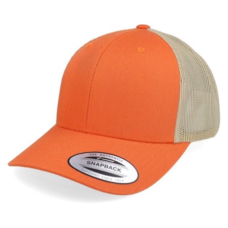 Yupoong - Orange Trucker Cap - Retro 2-Tone Rustic Orange/Khaki Trucker @ Hatstore