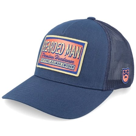 Bearded Man - Blau Trucker Cap - Logo Patch Red/Blue Navy A-frame Trucker @ Hatstore