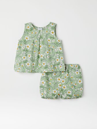 Polarn O. Pyret - Floral top and trousers set - 62 - Childrenswear - green