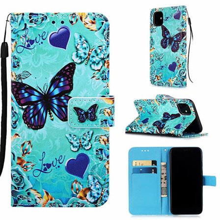 Etui til Samsung S23 kærlighed sommerfugl almindeligt malet læder kort slot
