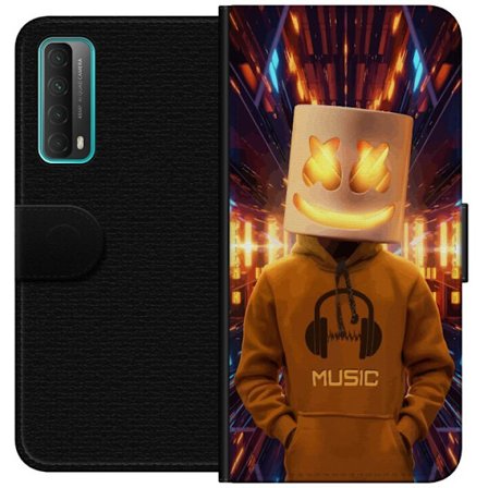 Yhteensopiva Lompakkokotelo Huawei Huawei P smart 2021 DJ-hahmo valaisevassa kypärässä ja hupparissa futuristisessa musiikkiympäristössä neonval