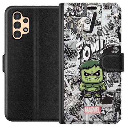 Kompatibel Tegnebogsetui til Samsung Samsung Galaxy A13 Marvel Hulk chibi design med tegneseriebaggrund kraftfuldt superheltmotiv perfekt til fans af