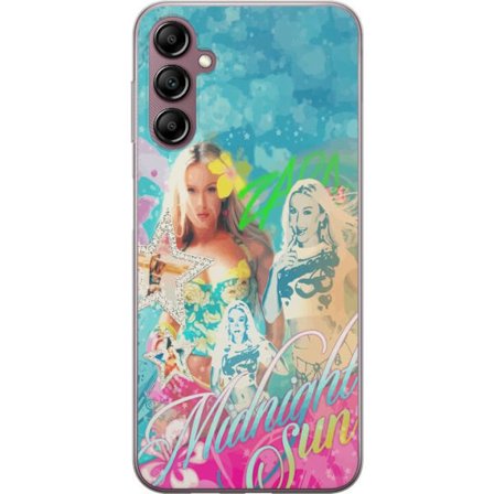 Kompatibelt Mobildeksel til Samsung Galaxy A14 5G Eventyrverden med Steve, Creeper og dyr i fargerik blokkgrafikk