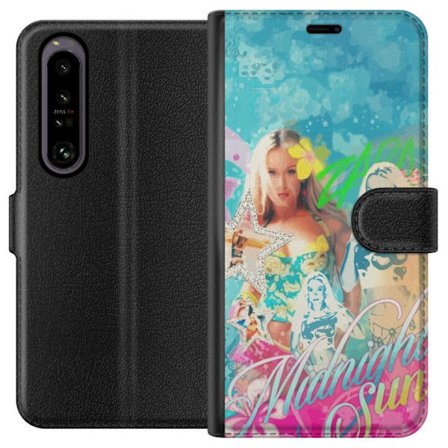 Kompatibel Tegnebogsetui til Sony Xperia 1 IV Eventyrverden med Steve, Creeper og dyr i farverig blokgrafik