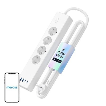 Meross MSP844(EU) smart hurtigladestrømsuttak, 4 uttak + 2x USB-A + 2x USB-C (Matter)