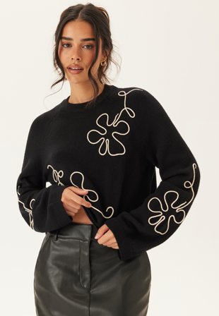 Object Collectors Item - Objlaney Rubin Ls Pullover - Black Detail:sandshell New Flo - Kläder - - Bubbleroom
