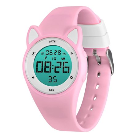 Barn Digital Klokke Barn Vanntette Sportsklokker Fitness Tracker Med Skritteller(Rosa)