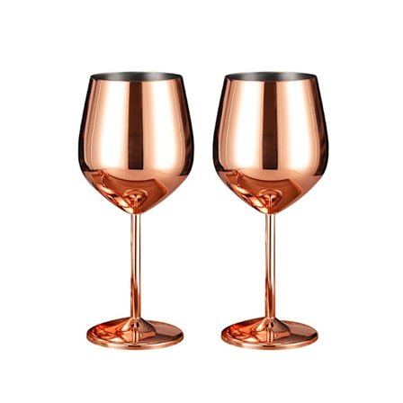 Sett med 2 roségull vinglass, 500 ml kobber vinglass, rustfritt stål vinglass, uknuselig metall vinglass