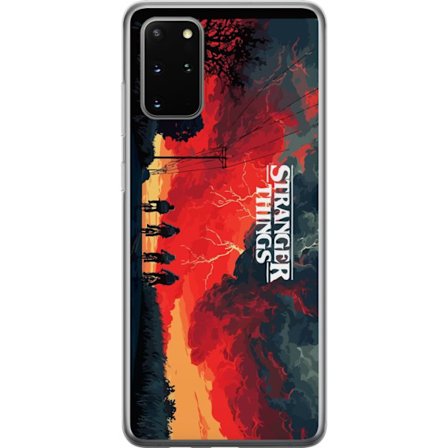 Kompatibelt Mobilskal till Samsung Samsung Galaxy S20+ Stranger Things affischstil med cyklande vänner, dramatisk himmel och stark kontrast, klassisk