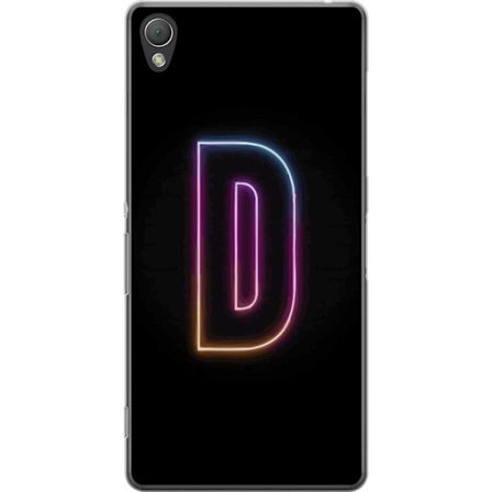 Kompatibel Mobilcover til Sony Sony Xperia Z3 Minimalistisk neonbogstav D i farveskiftende lys mod sort baggrund i moderne digital design