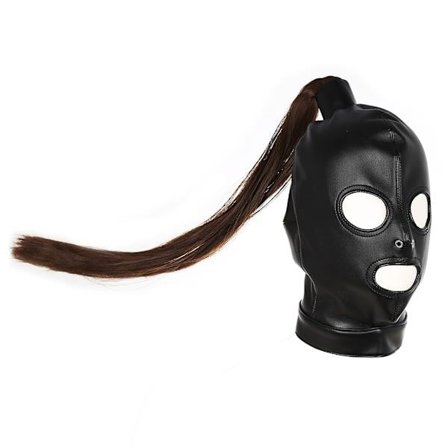 Kvinnor Konstläder Hel Ansikte Huvudbonad Mask Huv BDSM Slav Bondage Skydd med Avtagbar Peruk Rollspel Vuxen Spel Sexleksaker A