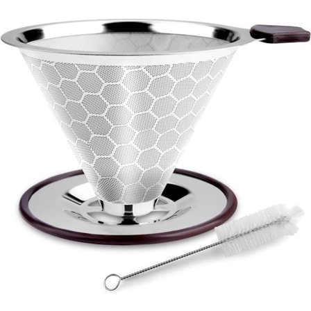 Dobbelt Mesh Design Hæld Over Kaffedrypper, Genanvendeligt Filter i Rustfrit Stål for Nem Rengøring, Bred Kopholder for Alsidig Brug, Bærbar og