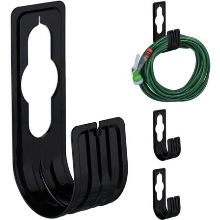 Slangeholder, 4-pak, til 30 m slange, slangeholder til vandhane & væg, HBT 22x7,5x10 cm, sort