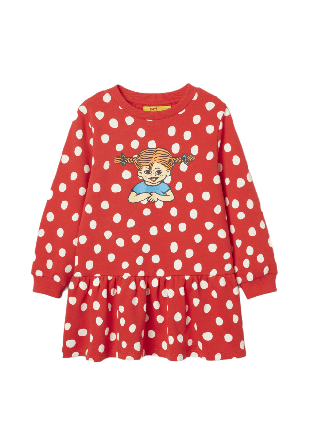 PIPPI Pippi-klänning i ekologisk bomull PYSSLA Klänningar Röd 98/104