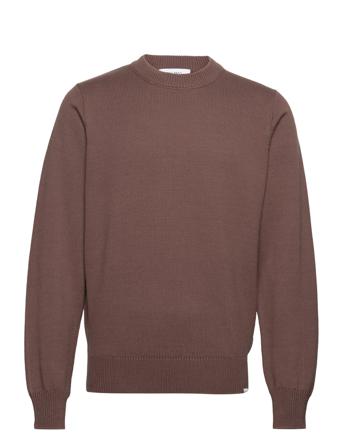 Gary Cotton Knit Stickad Tröja M. Rund Krage Brun Les Deux