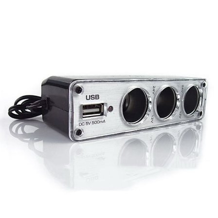 Biltändare multi 3-vägs + USB port laddare DC 1