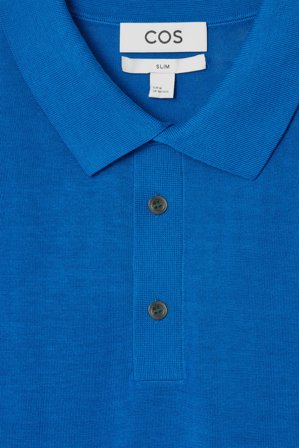 COS Men's Slim Knitted Silk Polo Shirt in Blue