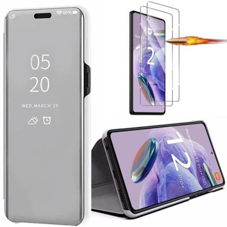 Sølv etui til Redmi Note 12 Pro+ 5G-Note 12 Pro Plus 5G og 2 hærdede briller - Clear View Anti-ridsebeskyttelse